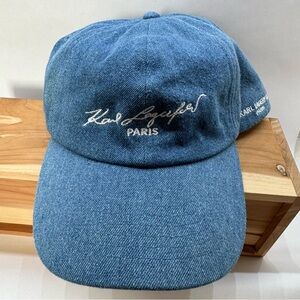 Karl Lagerfeld Paris Women's Signature Logo Blue Denim Adjustable Hat